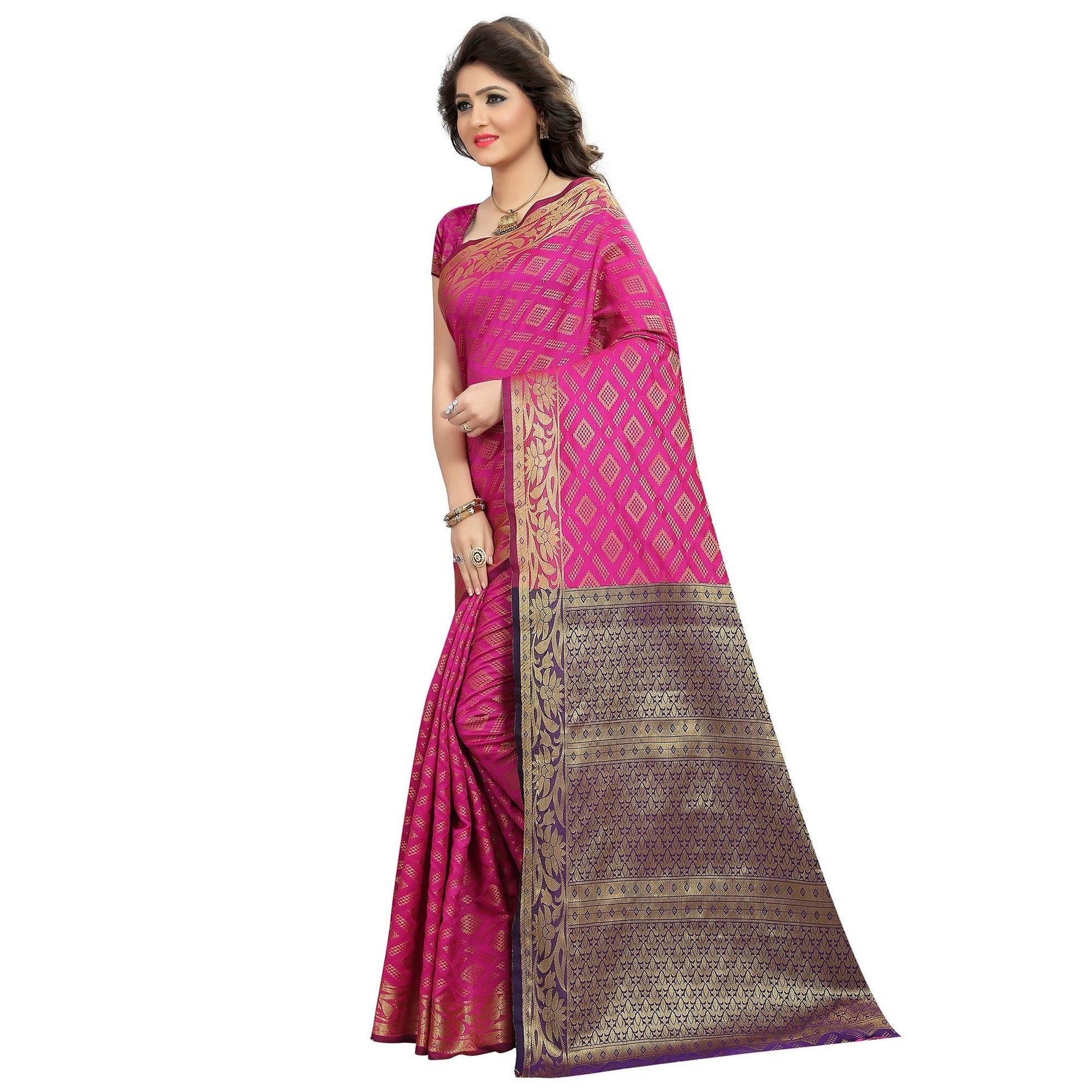 Impressive Pink Colored Festive Wear Woven Cotton Silk Saree