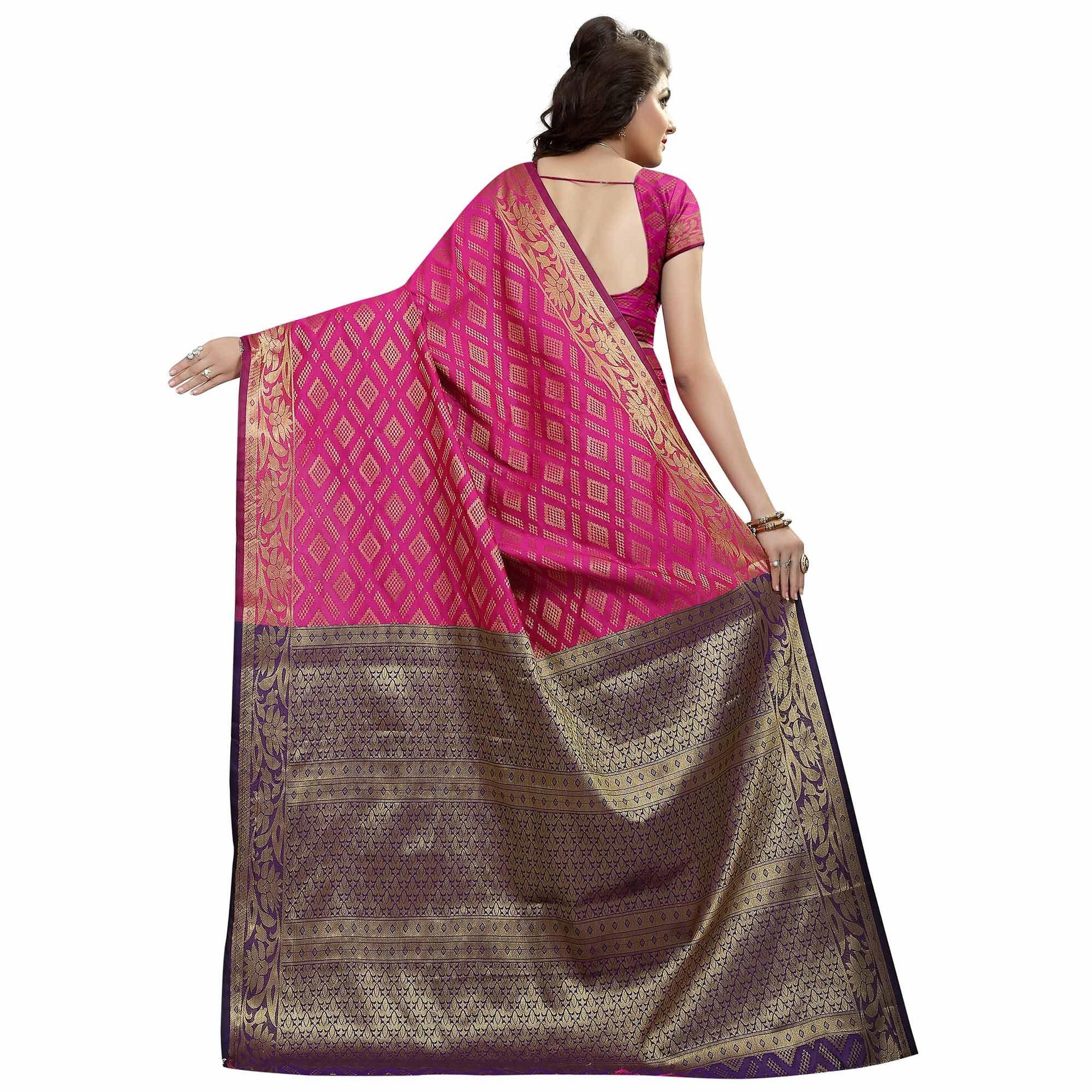 Impressive Pink Colored Festive Wear Woven Cotton Silk Saree
