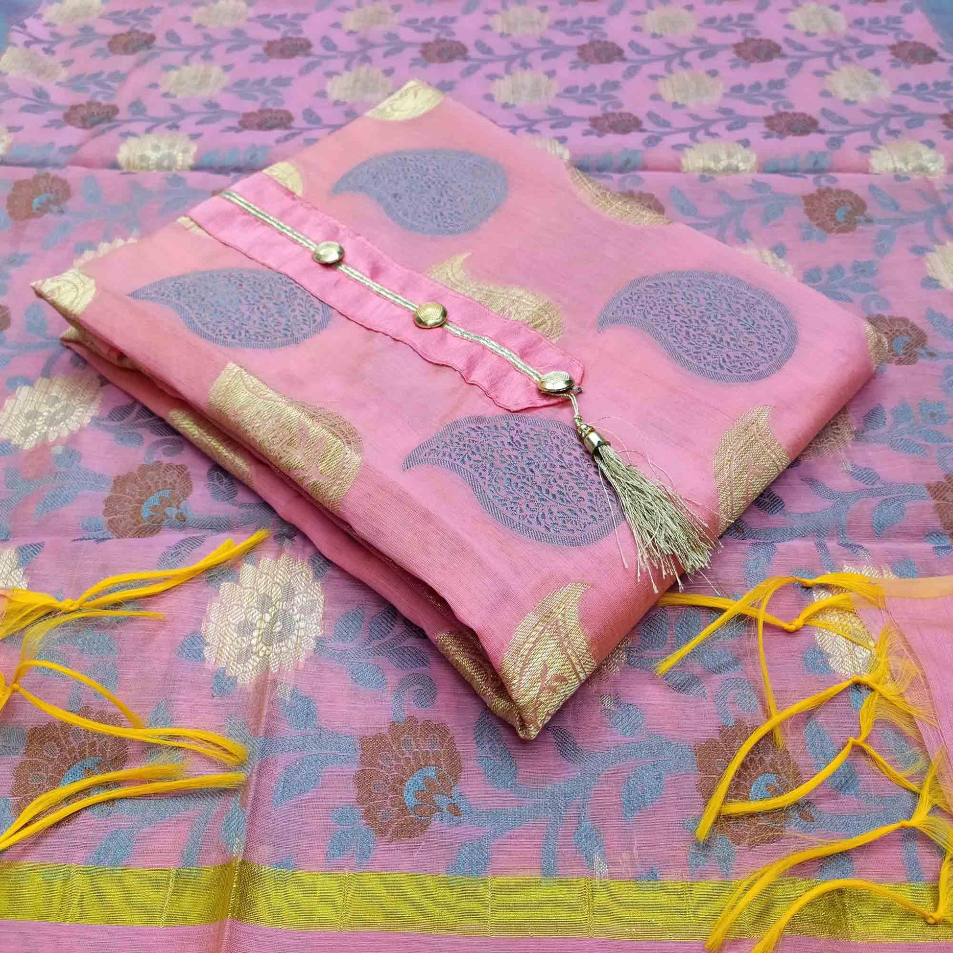 Impressive Pink Colored Festive Wear Woven Heavy Banarasi Silk Dress Material