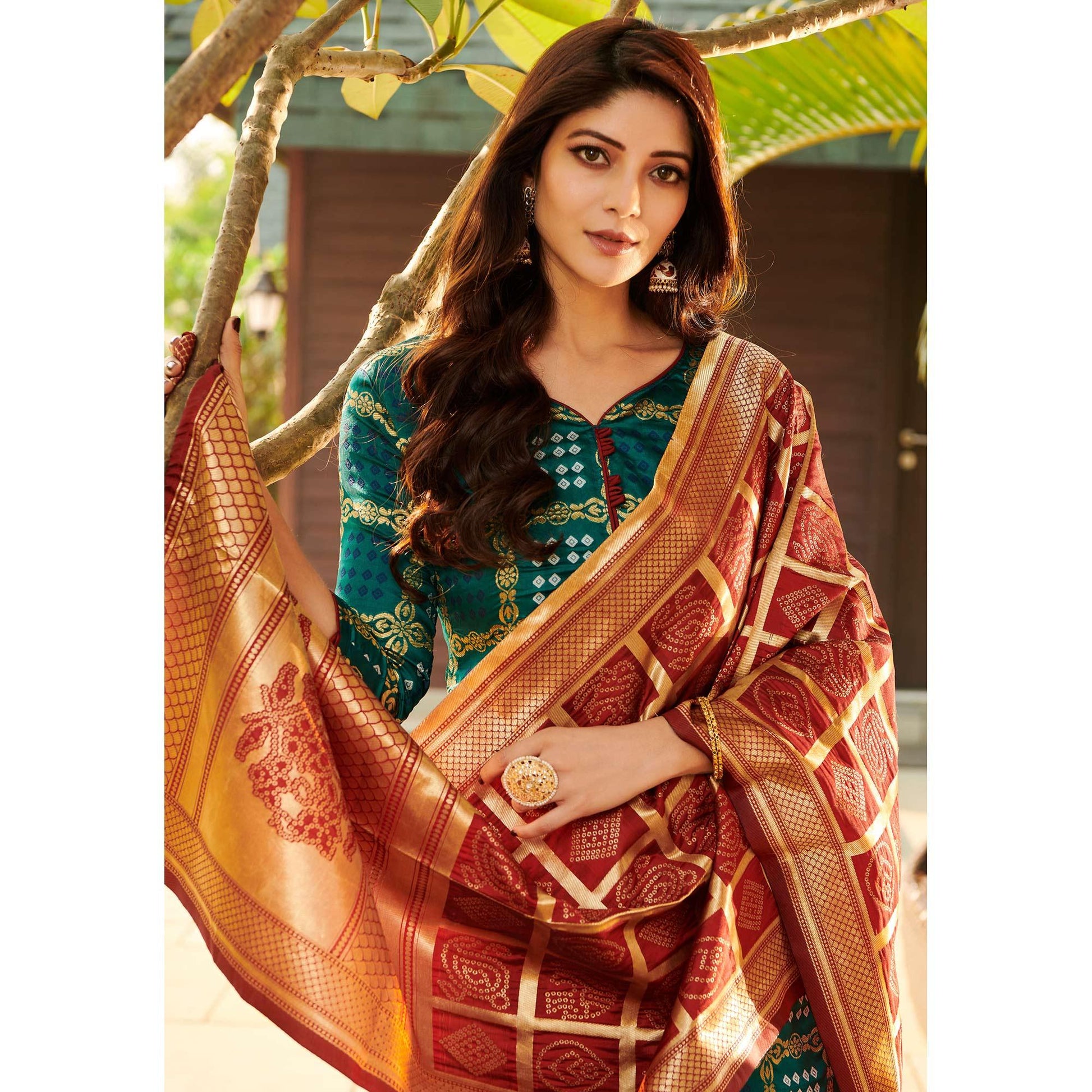 Impressive Rama Green Colored Casual Wear Woven Jacquard Silk Dress Material