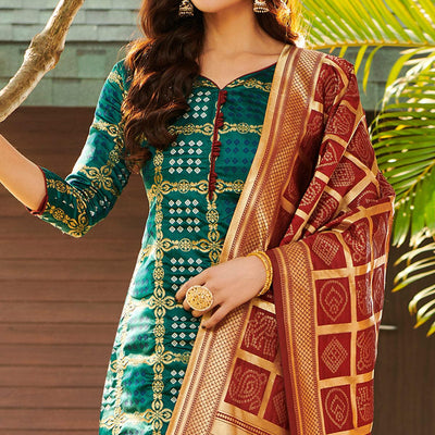 Impressive Rama Green Colored Casual Wear Woven Jacquard Silk Dress Material