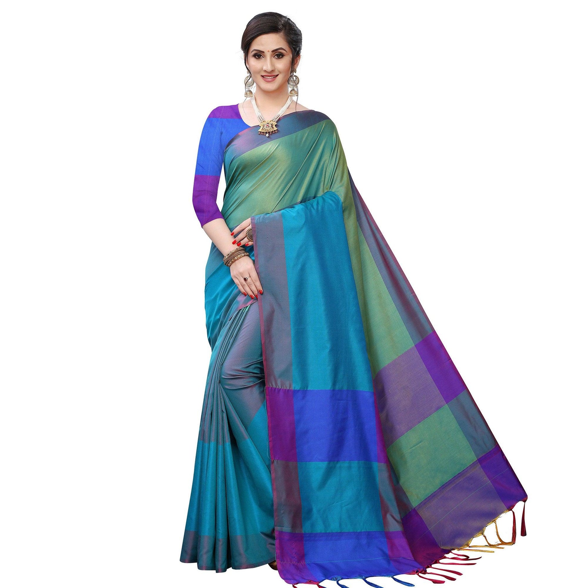Impressive Rama Green Colored Festive Wear Woven Sana Silk Saree