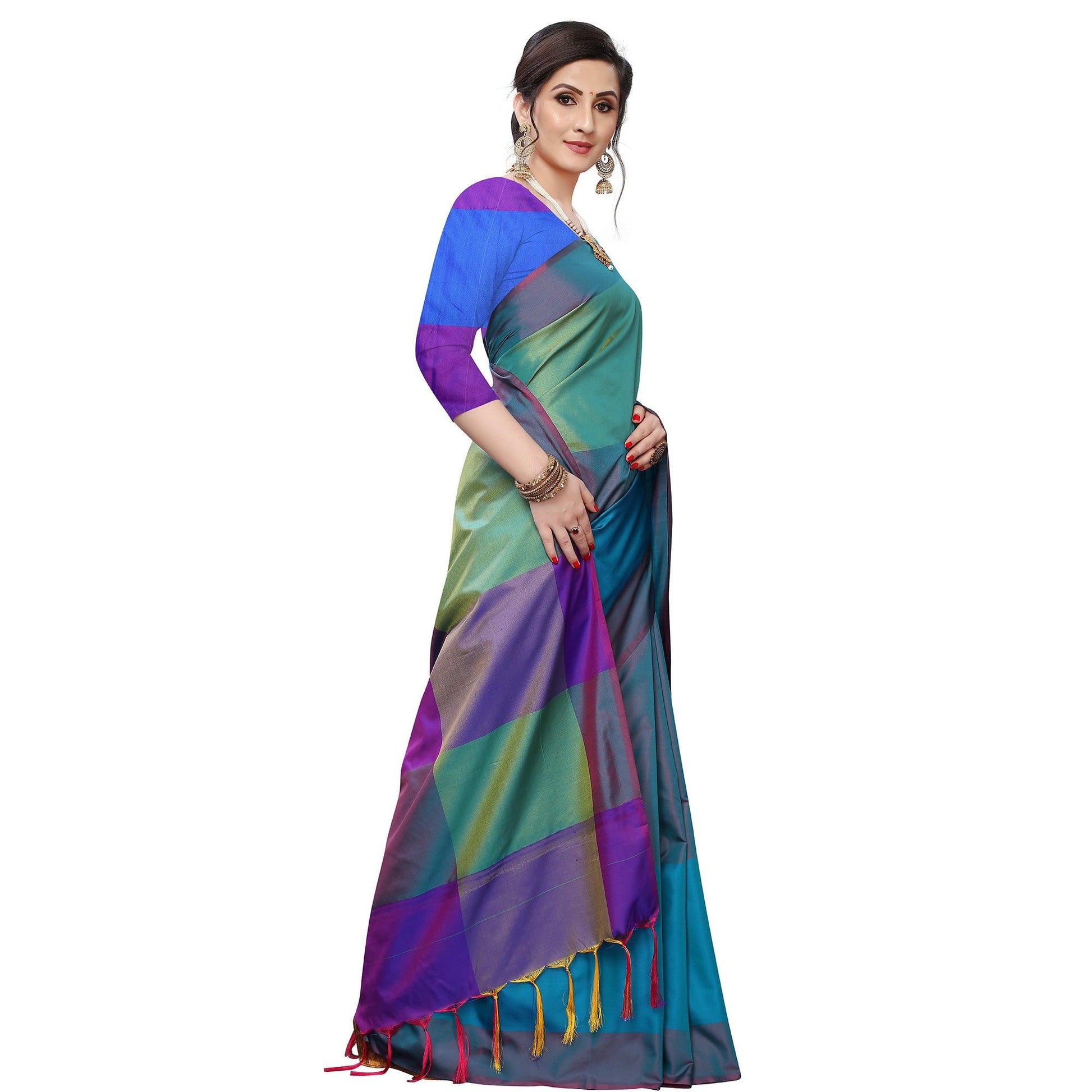 Impressive Rama Green Colored Festive Wear Woven Sana Silk Saree