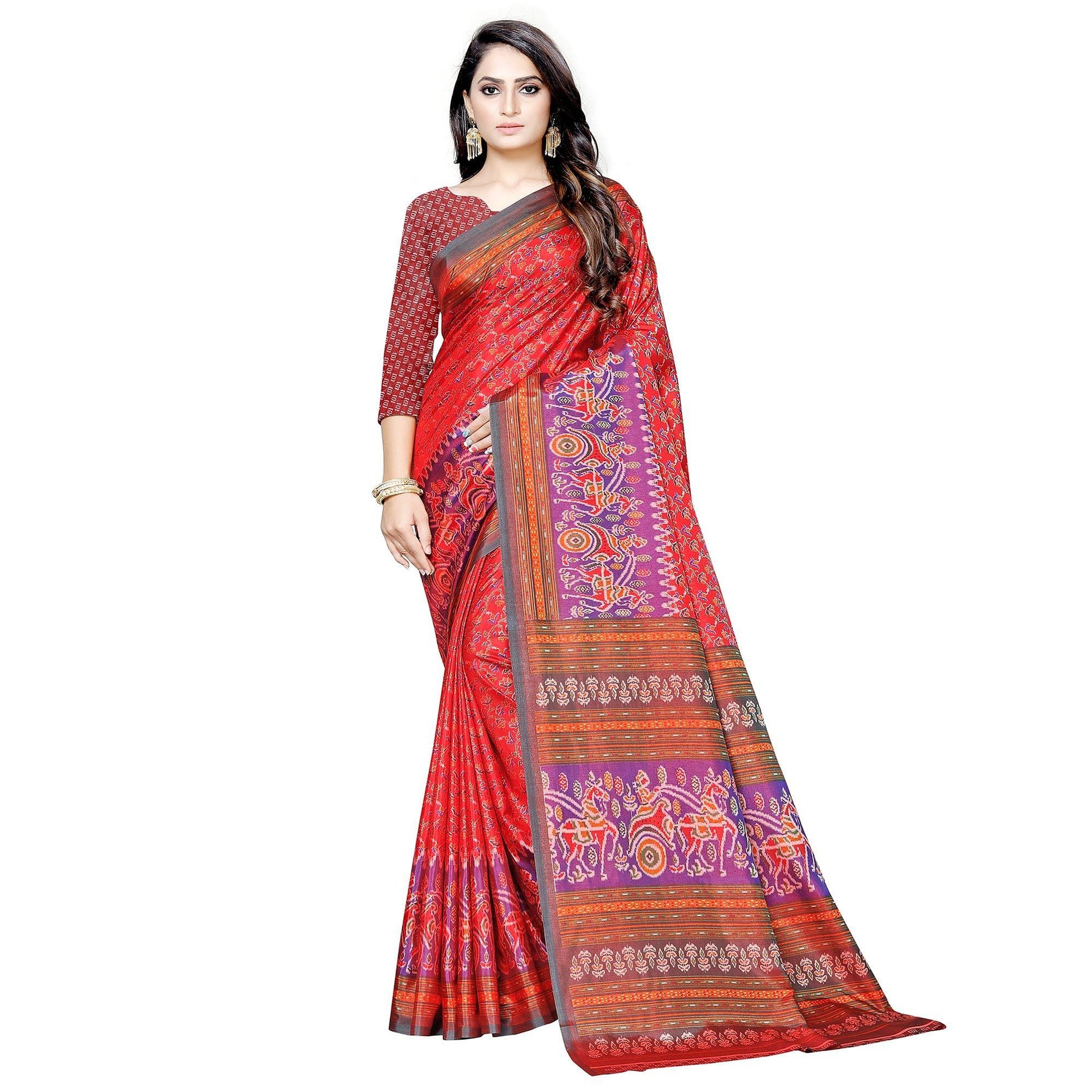 Impressive Red Colored Casual Printed Art Silk Saree