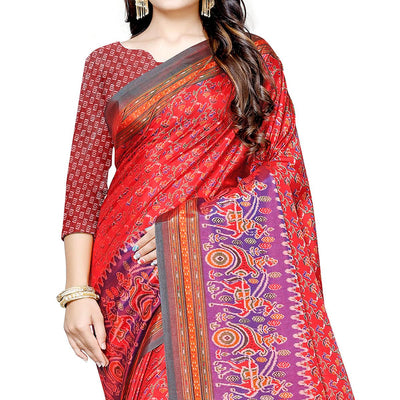 Impressive Red Colored Casual Printed Art Silk Saree