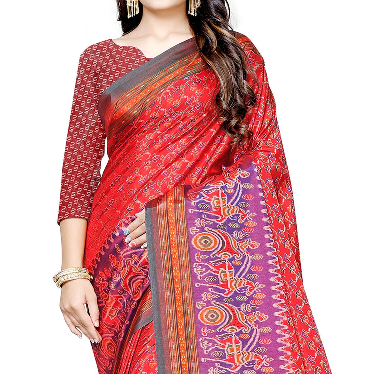 Impressive Red Colored Casual Printed Art Silk Saree