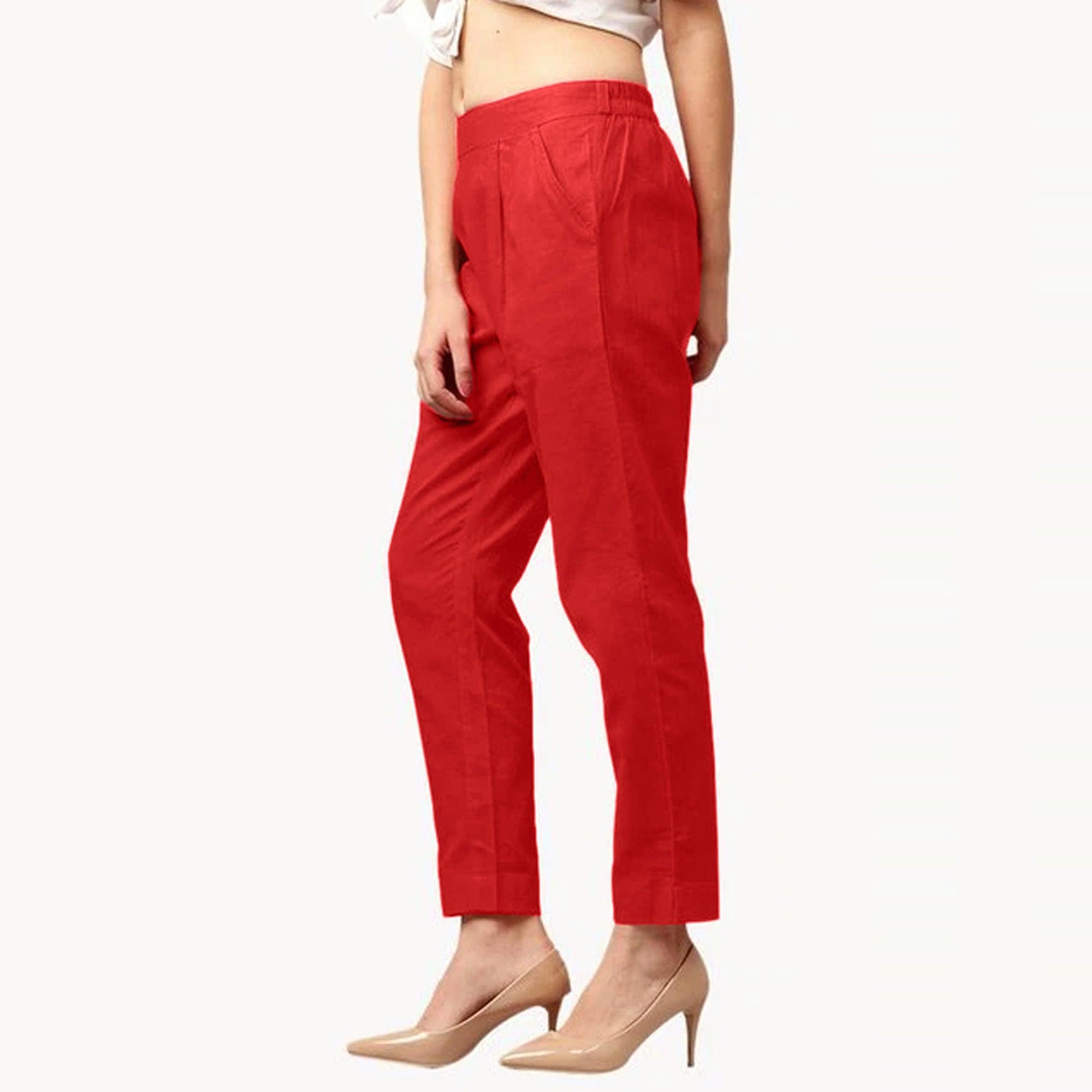 Impressive Red Colored Casual Wear Cotton Pant