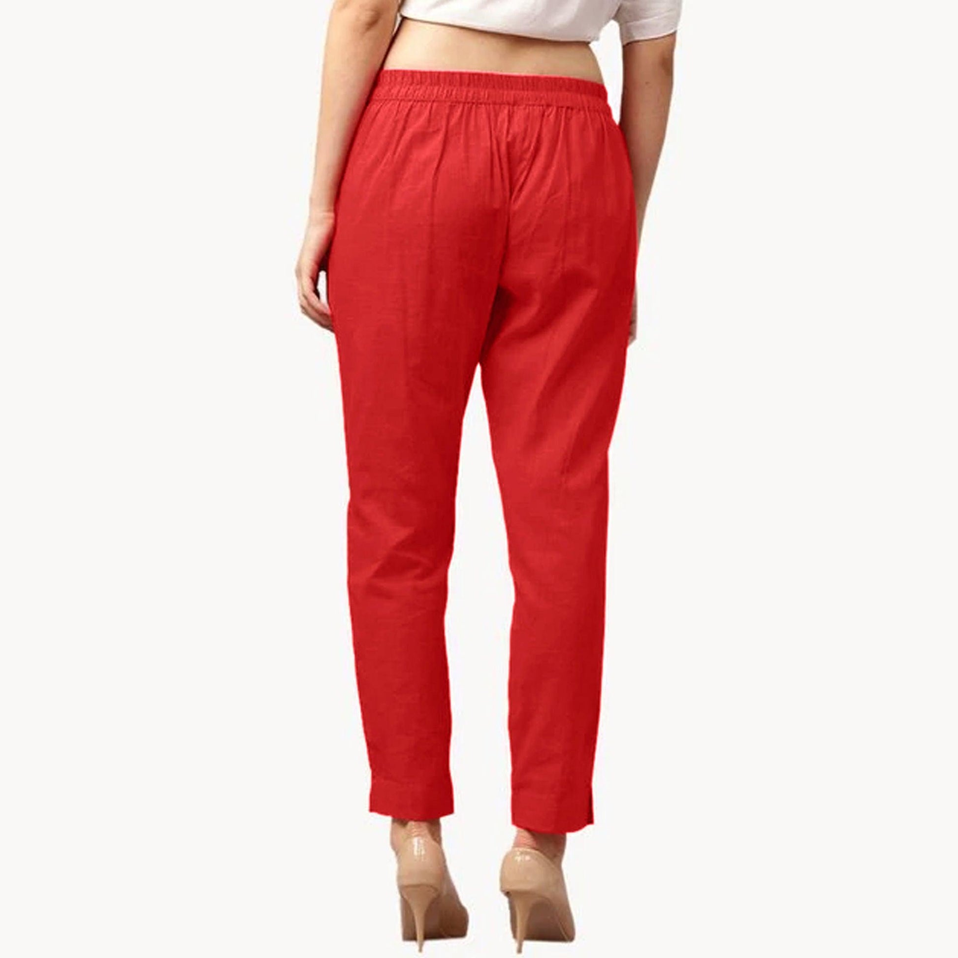 Impressive Red Colored Casual Wear Cotton Pant