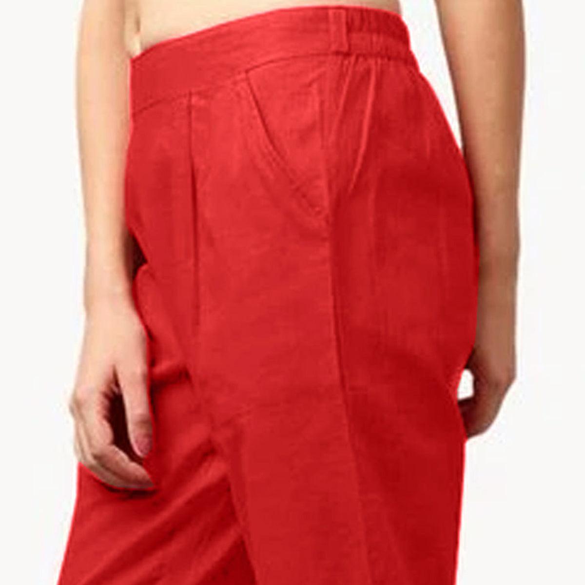 Impressive Red Colored Casual Wear Cotton Pant
