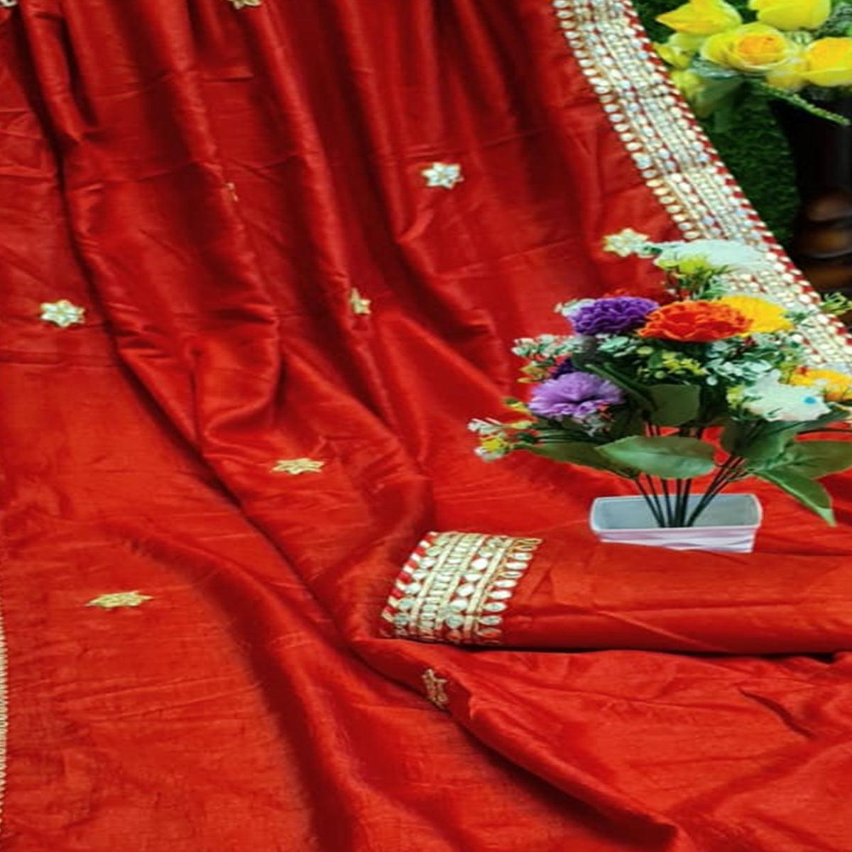 Impressive Red Colored Festive Wear Butta Work Dola Silk Saree