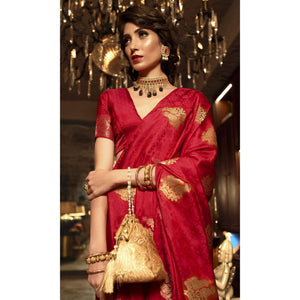 Impressive Red Colored Festive Wear Weaving Pure Satin Saree