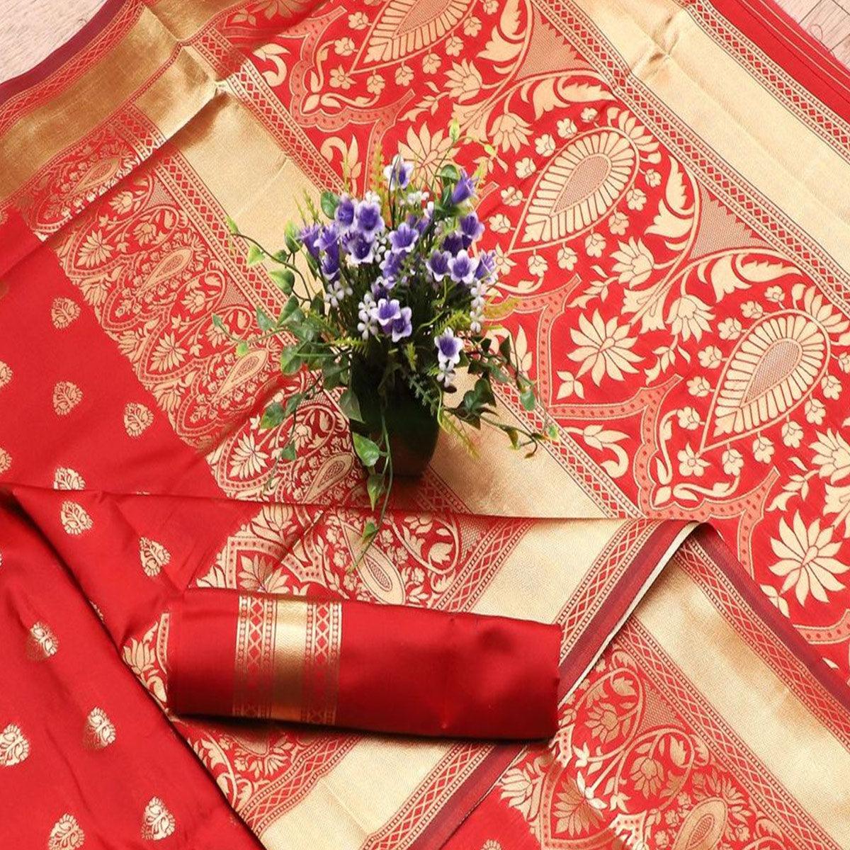 Impressive Red Colored Festive Wear Woven Banarasi Silk Saree