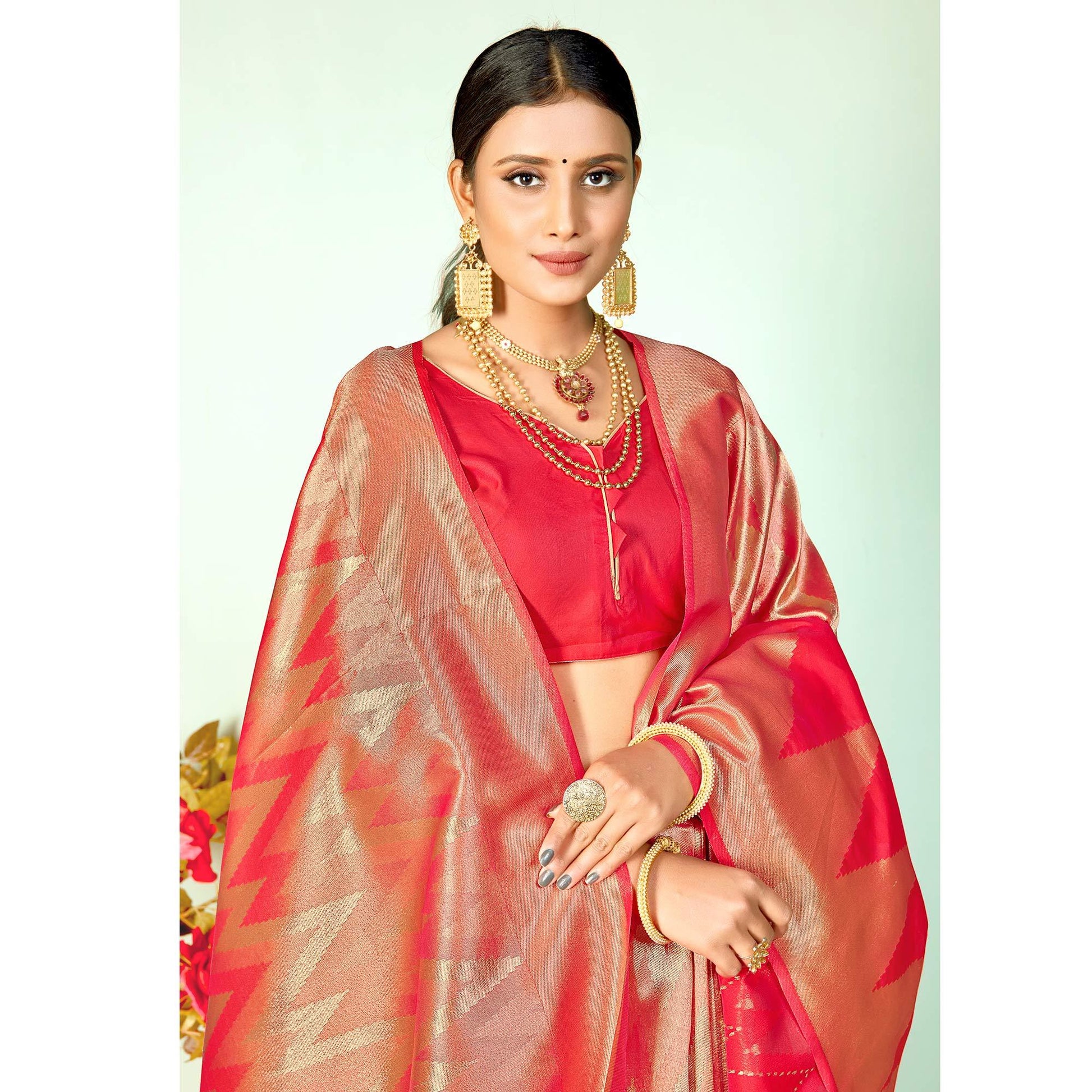 Impressive Red Colored Festive Wear Woven Silk Saree