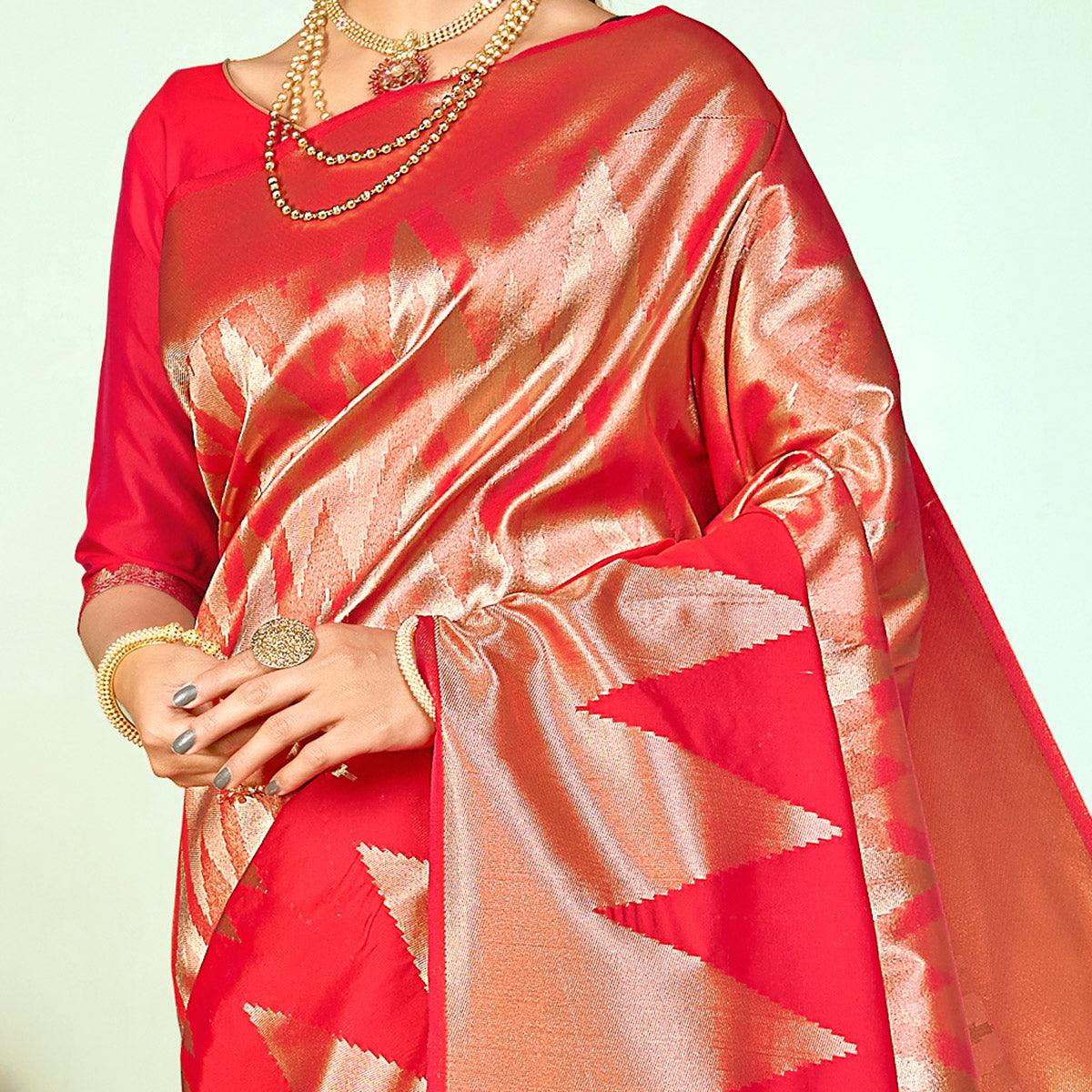 Impressive Red Colored Festive Wear Woven Silk Saree