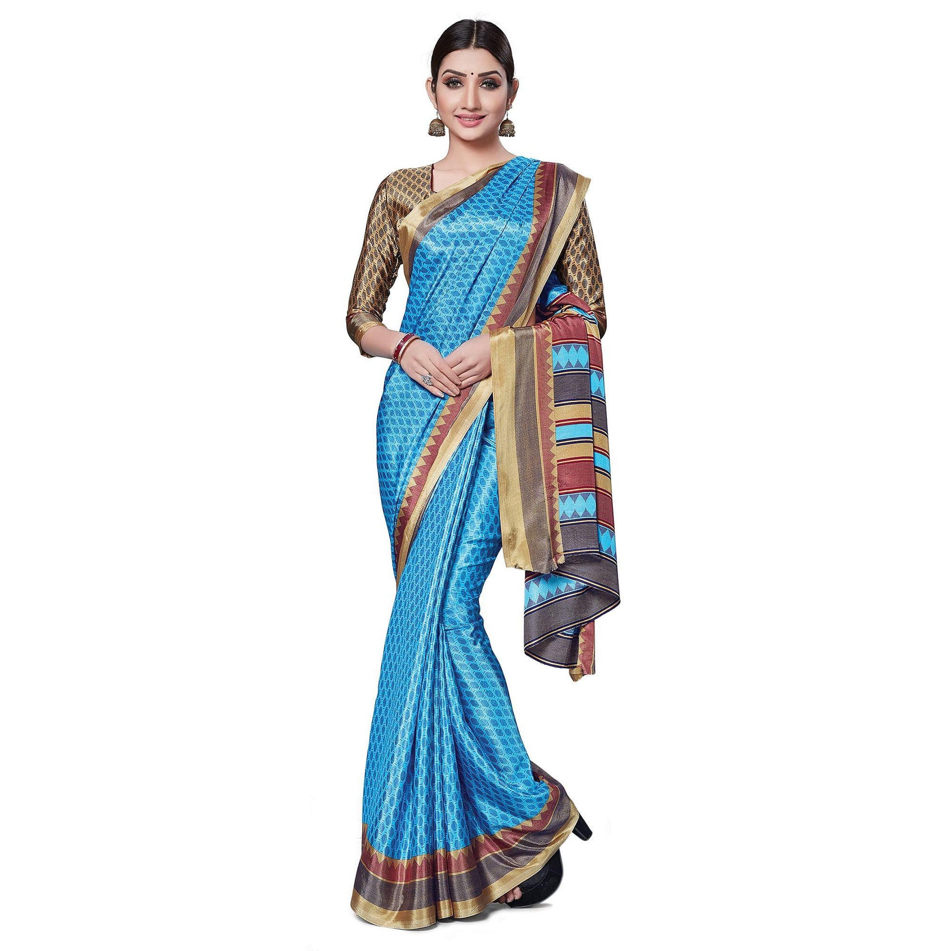 Impressive Sky Blue Colored Casual Wear Printed Crepe Saree