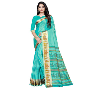 Impressive Turquoise Green Colored Casual Printed Art Silk Saree