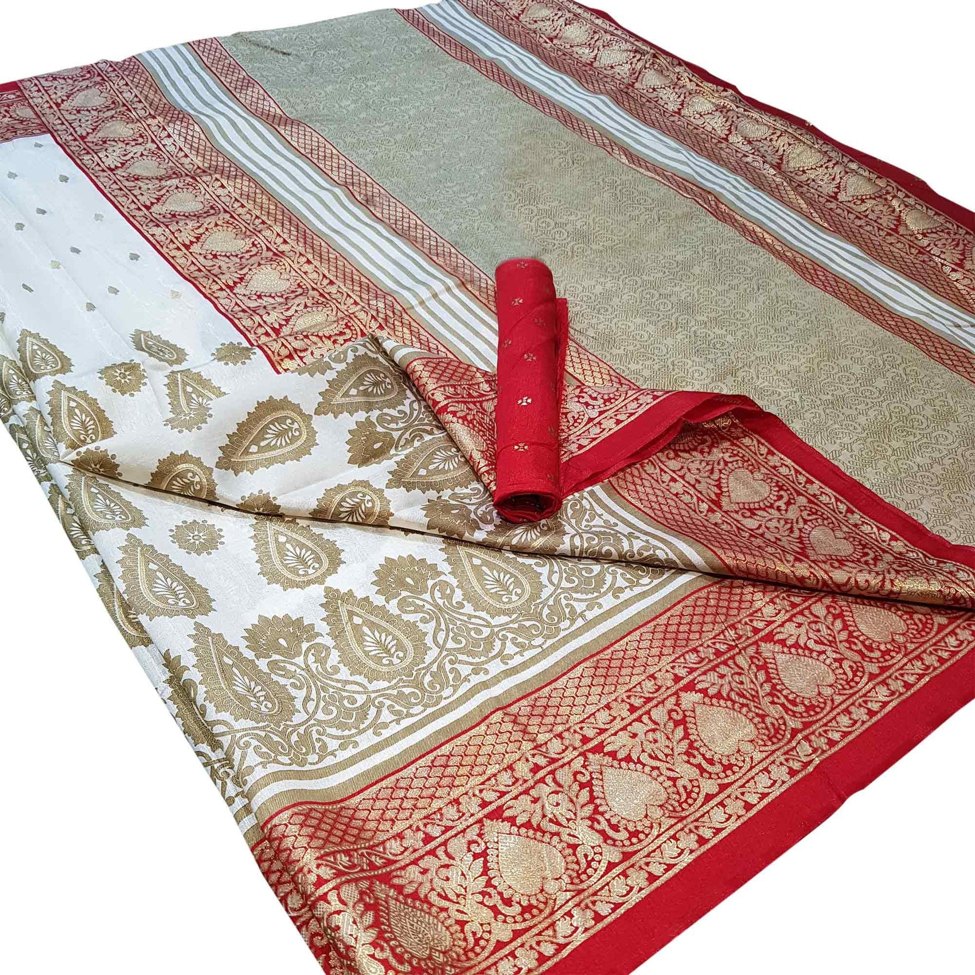 Impressive White Colored Festive Wear Foil Printed Silk Saree