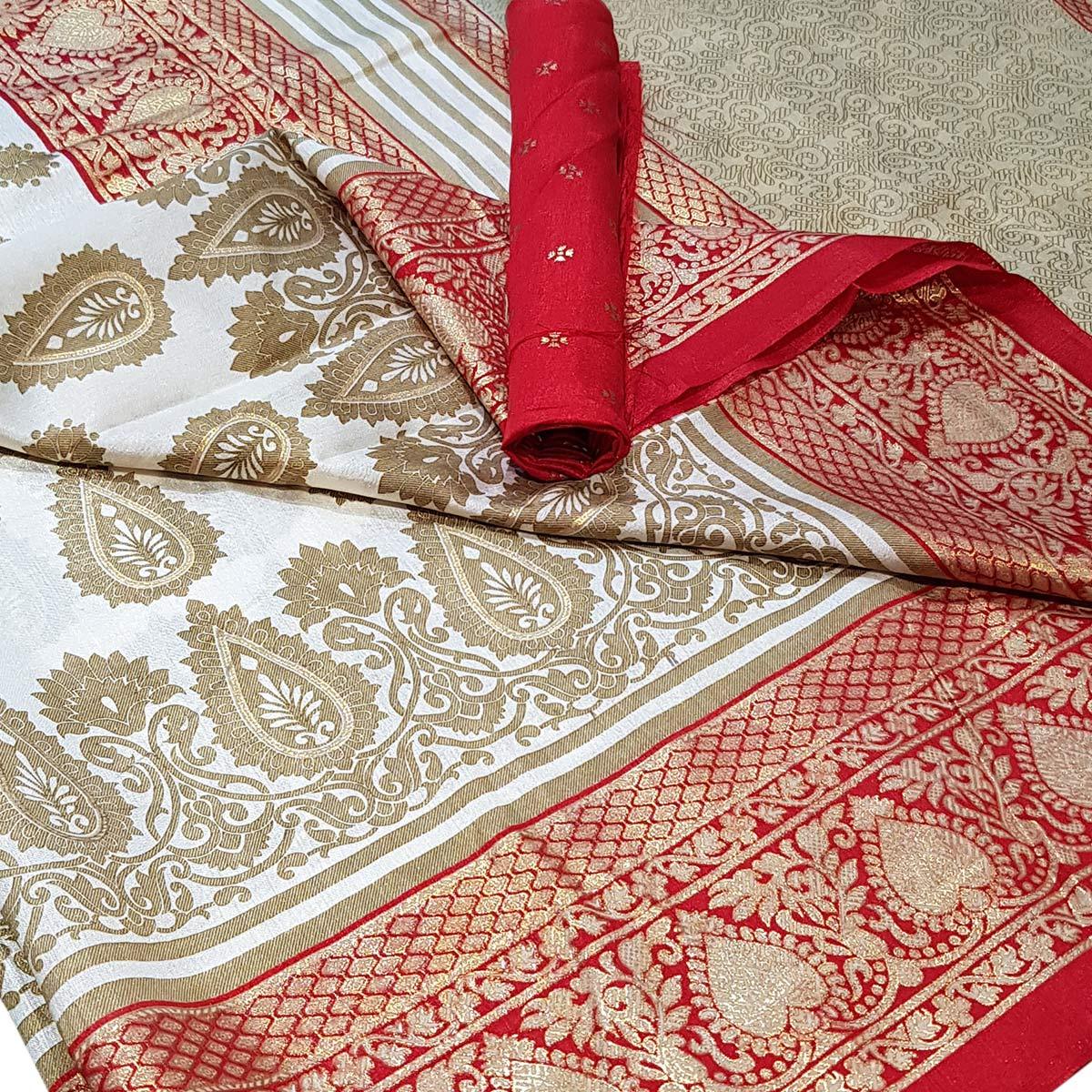 Impressive White Colored Festive Wear Foil Printed Silk Saree