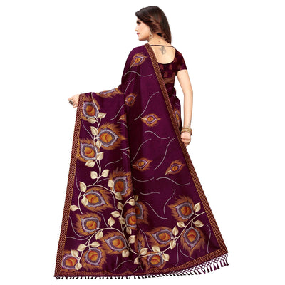 Impressive Wine Colored Festive Wear Printed Art Silk Saree
