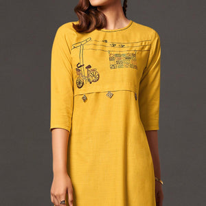 Impressive Yellow Colored Casual Wear Cotton Kurti With Bottom