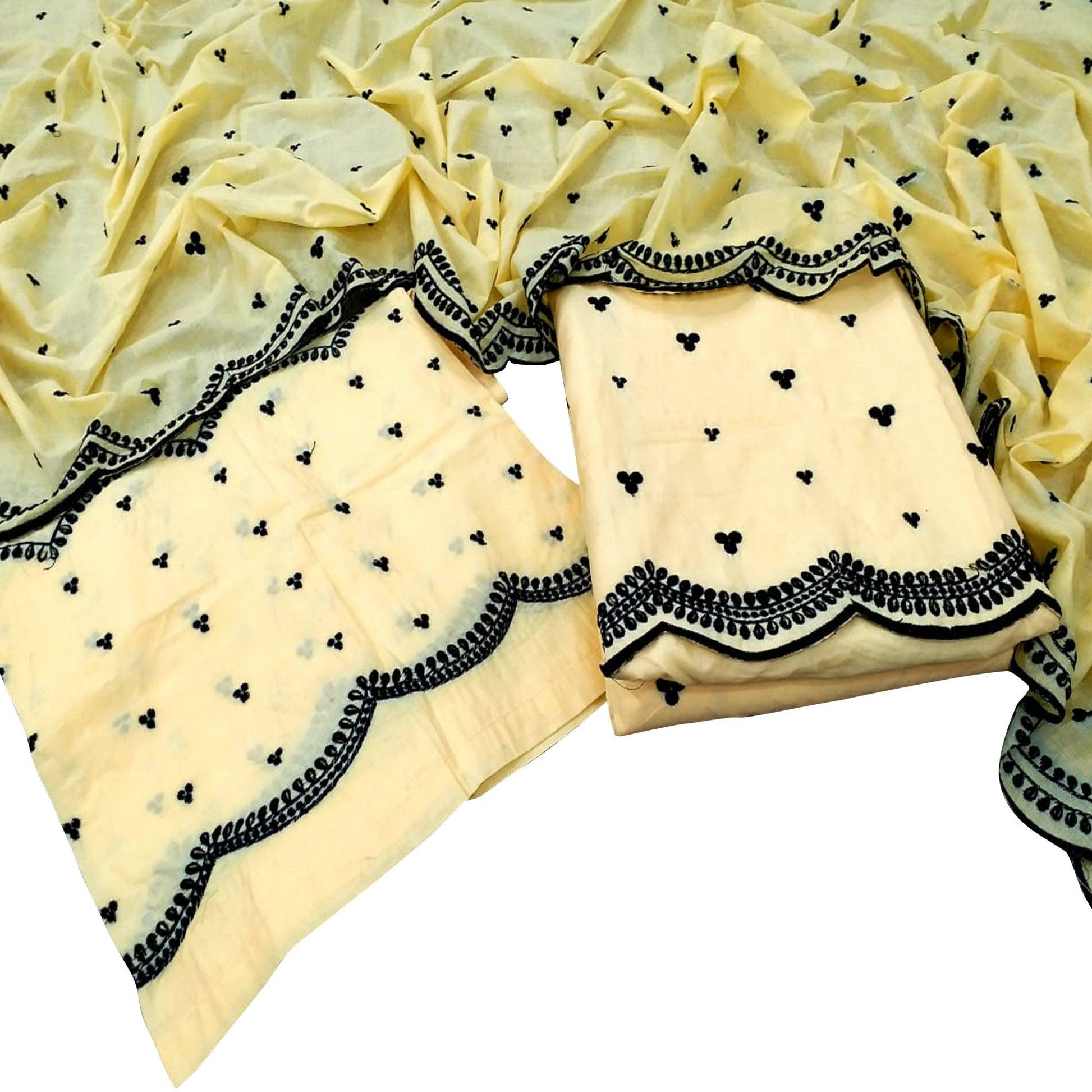 Impressive Yellow Colored Casual Wear Embroidered Cotton Dress Material
