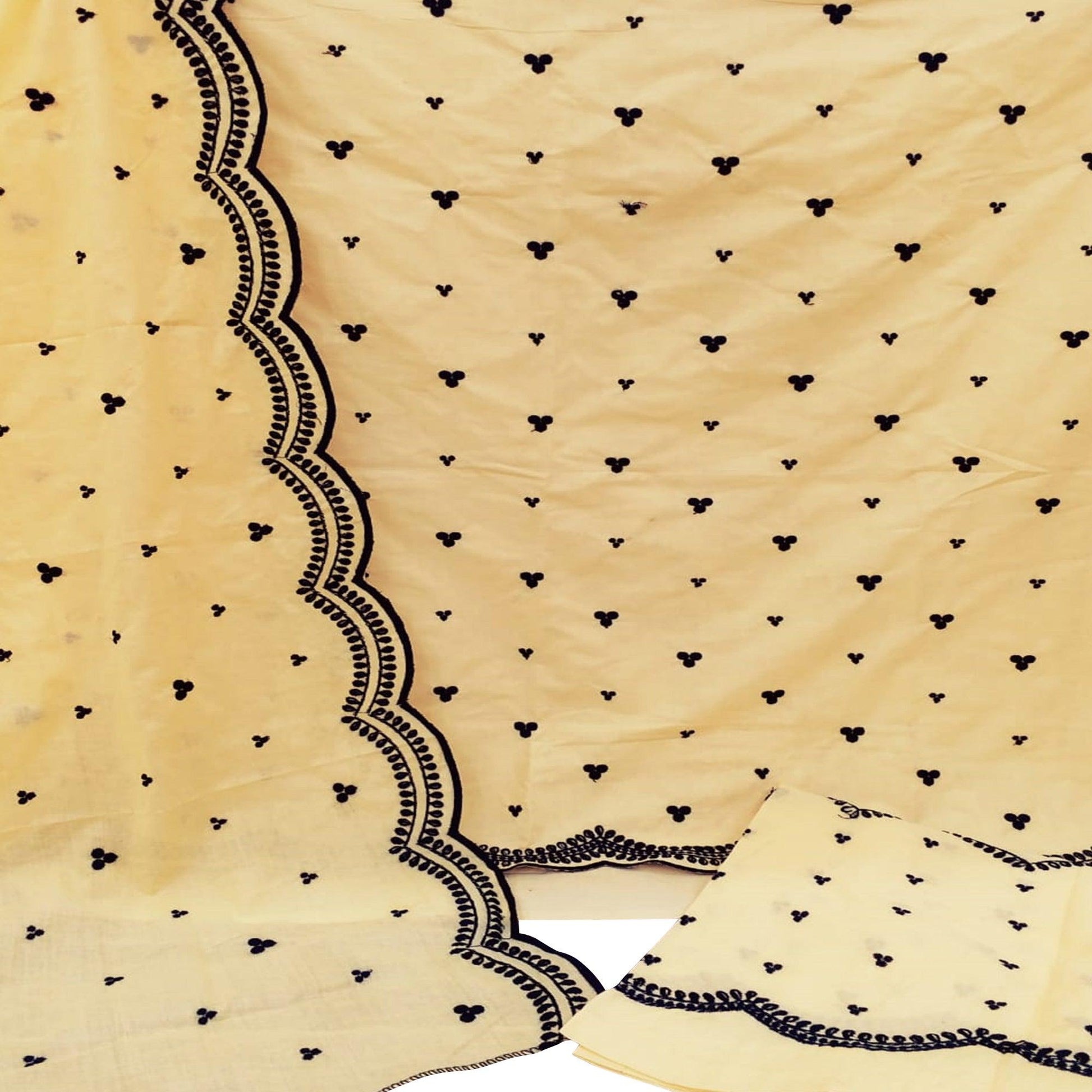 Impressive Yellow Colored Casual Wear Embroidered Cotton Dress Material
