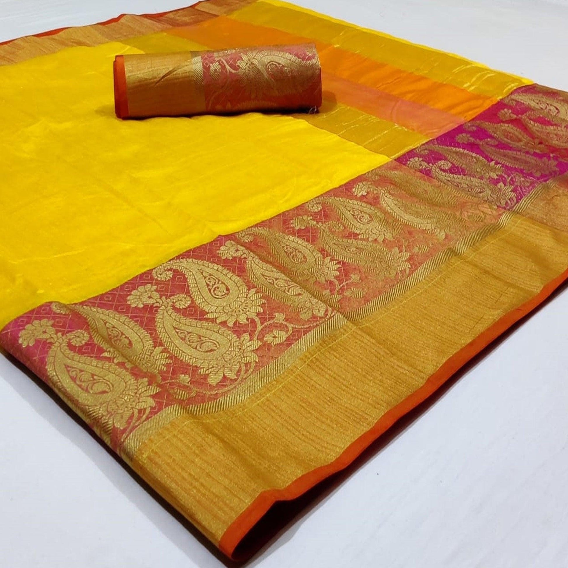 Impressive Yellow Colored Festive Wear Woven Silk Saree