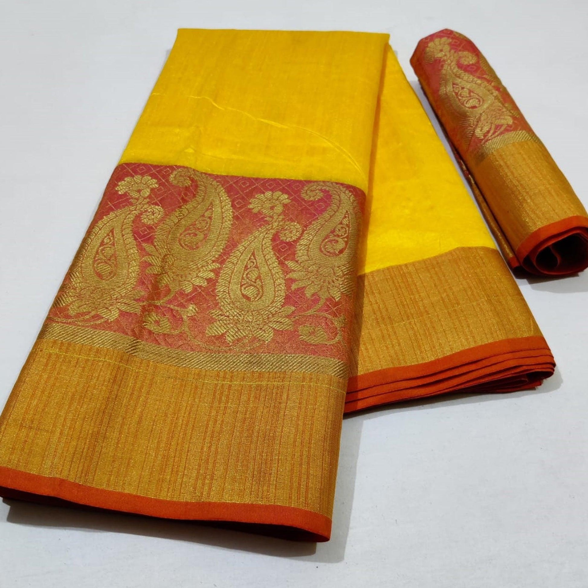 Impressive Yellow Colored Festive Wear Woven Silk Saree