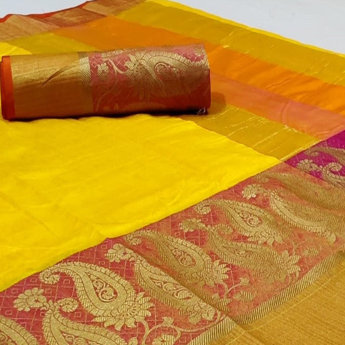 Impressive Yellow Colored Festive Wear Woven Silk Saree