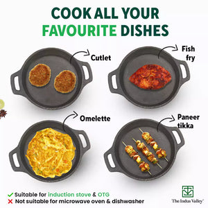 CASTrong Cast Iron Fish Fry Pan, Pre-seasoned, Nonstick, 100% Pure, Toxin-free, Induction, 22.4/25cm, 1.5kg/2kg