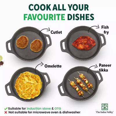 CASTrong Cast Iron Fish Fry Pan, Pre-seasoned, Nonstick, 100% Pure, Toxin-free, Induction, 22.4/25cm, 1.5kg/2kg