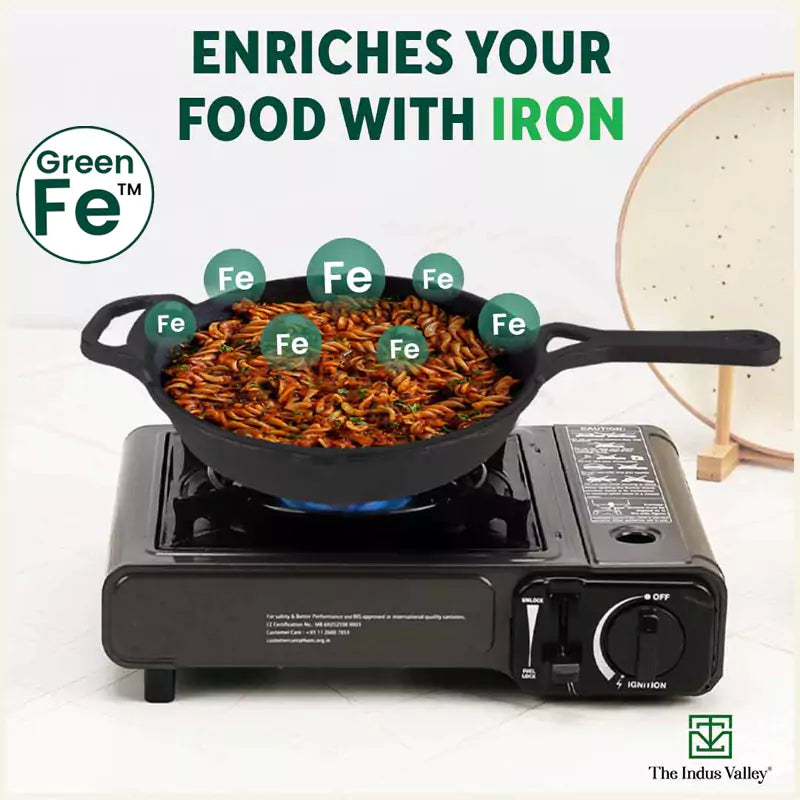 CASTrong Cast Iron Fry Pan/Skillet + Free ₹110 Spatula, Pre-seasoned, Nonstick, 100% Pure, Toxin-free, Induction, 25.4cm, 1.7L, 2.3kg