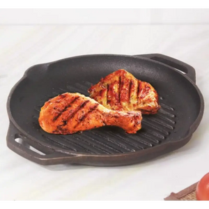 CASTrong Cast Iron Grill Pan, Round,Pre-seasoned, 100% Pure, Toxin-free, Induction, 27cm, 2.1kg