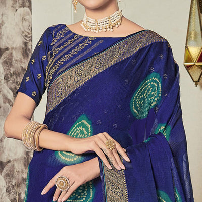 Indigo Blue Casual Wear Bandhani Printed Chiffon Saree
