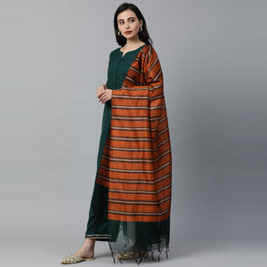 Indo Era - Green Solid Straight Kurta Palazzo with Dupatta Set