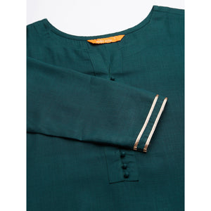 Indo Era - Green Solid Straight Kurta Palazzo with Dupatta Set