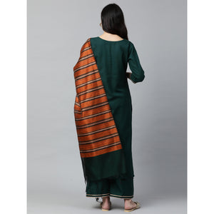Indo Era - Green Solid Straight Kurta Palazzo with Dupatta Set