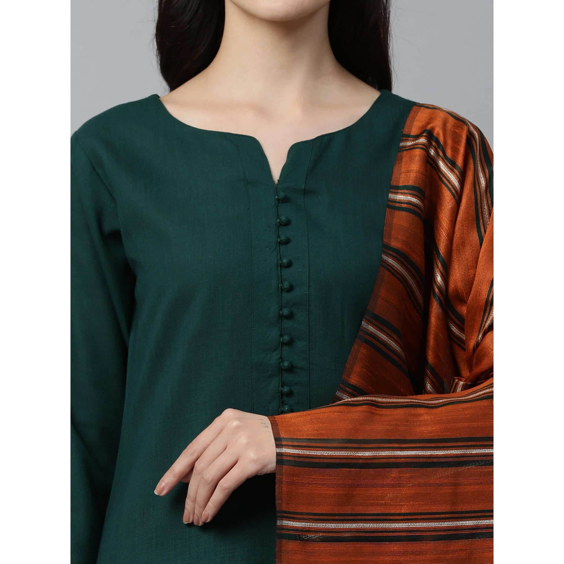 Indo Era - Green Solid Straight Kurta Palazzo with Dupatta Set