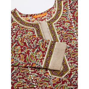 Indo Era - Maroon Printed Straight Kurta Palazzo with Dupatta Sets