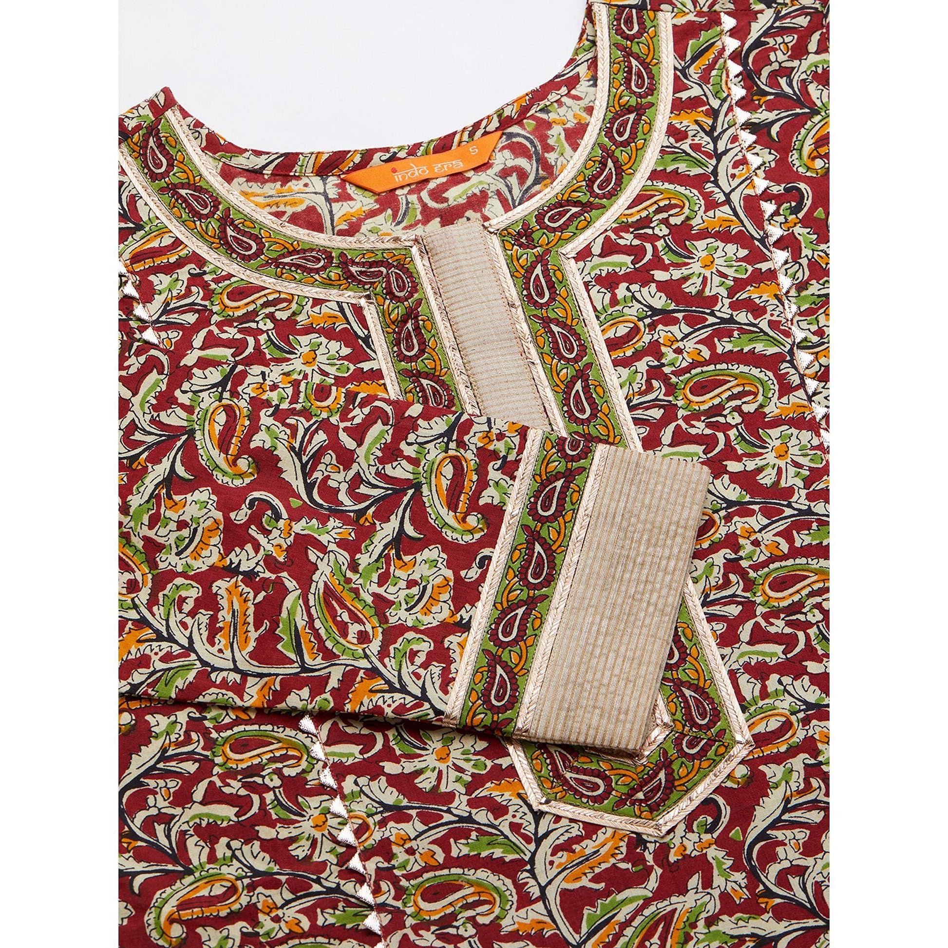 Indo Era - Maroon Printed Straight Kurta Palazzo with Dupatta Sets
