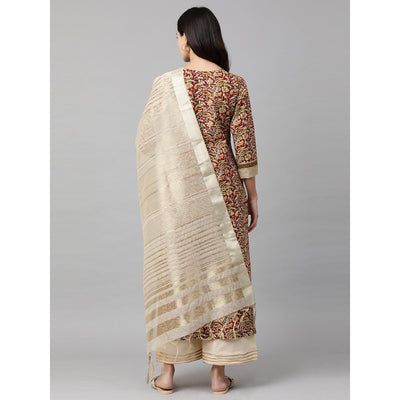 Indo Era - Maroon Printed Straight Kurta Palazzo with Dupatta Sets
