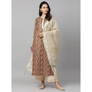 Indo Era - Maroon Printed Straight Kurta Palazzo with Dupatta Sets