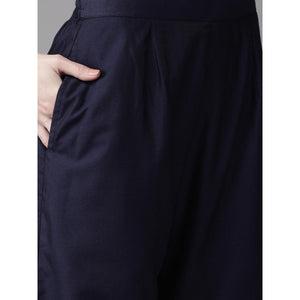 Indo Era - Navy Blue Foil Printed Straight Kurta with Palazzo Set