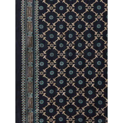 Indo Era - Navy Blue Foil Printed Straight Kurta with Palazzo Set