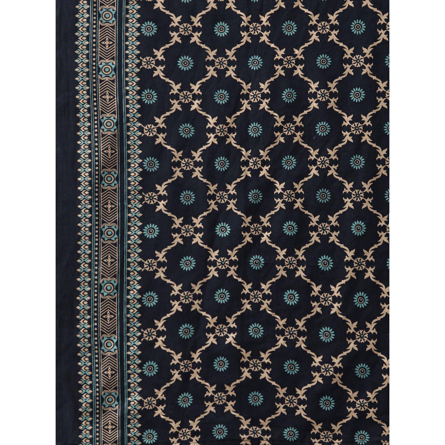 Indo Era - Navy Blue Foil Printed Straight Kurta with Palazzo Set