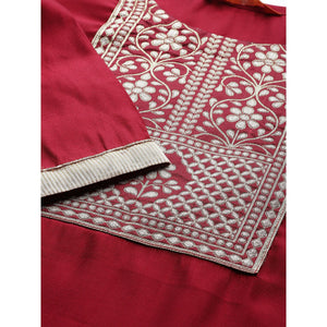 Indo Era - Red Solid Straight Kurta Trouser Set with Dupatta