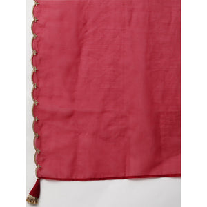 Indo Era - Red Solid Straight Kurta Trouser Set with Dupatta