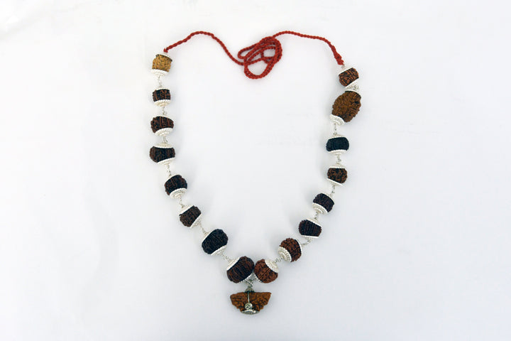 Indrakshi Mala with silver cap made by 1-14 Mukhi Rudraksha (Length 36cm approx)