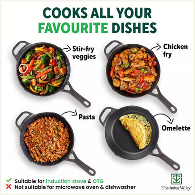 CASTrong Cast Iron Fry Pan/Skillet + Free ₹110 Spatula, Pre-seasoned, Nonstick, 100% Pure, Toxin-free, Induction, 25.4cm, 1.7L, 2.3kg