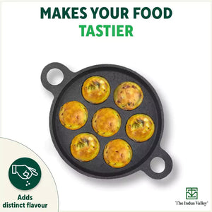 Super Smooth 7 Pit/Cup Cast Iron Paniyaram/Appe Pan+ Free Spatula, Pre-seasoned, Natural Nonstick, 100% Pure, Toxin-free, 18.9cm, 2.26 kg